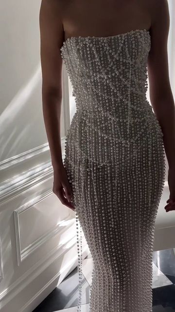 Fashion and celebrities on Instagram: "Pearl embellished dress by @ellysofocli" Looks Party, Pearl Dress, Dream Wedding Ideas Dresses, Prom Dress Inspiration, Pretty Prom Dresses, Gala Dresses, Reception Dress, Glam Dresses, Dress Inspo