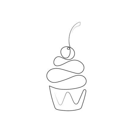 Fun Line Art, Food Line Art, Baking Tattoo, Candy Tattoo, Cupcake Tattoos, Cupcake Logo, Cake Drawing, Cake Logo Design, Single Line Drawing