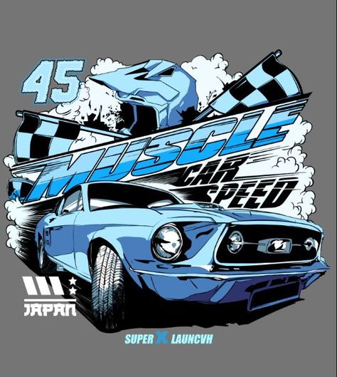 Cartoon Graphic Design For Tshirts, Race Car Graphics, Race Car Graphic Design, Race Car Design Graphics, Typography Shirt Design, Carros Vintage, Mustang Car, Trippy Designs, Shirt Logo Design