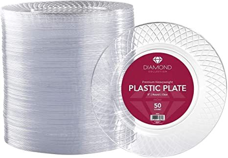 50 CRYSTAL CLEAR PLASTIC PLATES | 9 Inch Disposable Plates | Fancy Dinner Plates | Elegant Luncheon plates | Hard Round Party Plates | Heavy Duty Wedding Plates | Premium Catering Plates [Diamond] Appetizer Dinner, Clear Plastic Plates, Salad Appetizer, Fancy Appetizers, Easter Plates, Clear Plates, Elegant Appetizers, Elegant Desserts, Wedding Plates