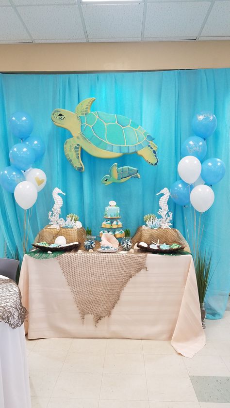 Baby Shower Sea Theme, Turtle Baby Shower Theme, Barbie Birthday Shirt, Sea Baby Shower Theme, Ocean Baby Shower Theme, Turtle Baby Shower, Turtle Birthday Parties, Ocean Baby Showers, Turtle Theme