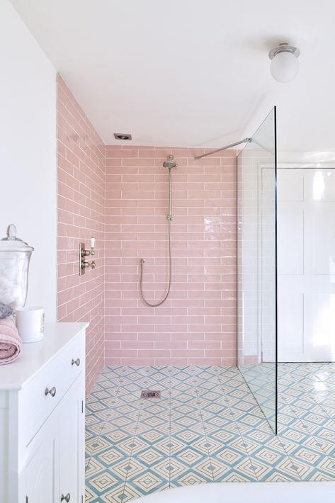 5 fabulous pink bathroom tile ideas that nail 2021's biggest interior trend | Real Homes Pink Tile Bathroom, Pink Bathroom Tiles, Pink Tile, Pink Tiles, Upstairs Bathrooms, Girls Bathroom, Pink Bathroom, Bathroom Renos, House Bathroom