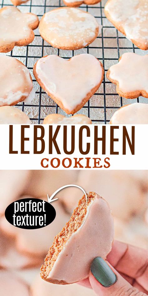 Learn how to make Lebkuchen cookies with this easy recipe! Chewy, sweet and flavored with cozy winter spices, these classic German treats are the perfect addition to a holiday cookie tray. Lebkuken Cookies, German Christmas Cookies Lebkuchen, German Springerle Cookies, Pheffernuese Cookies Recipe, German Sugar Cookies, Lebchuken Cookies Recipe, Lebkuchen Cookies Recipe, German Cookie Recipes, Cookies For Gifting