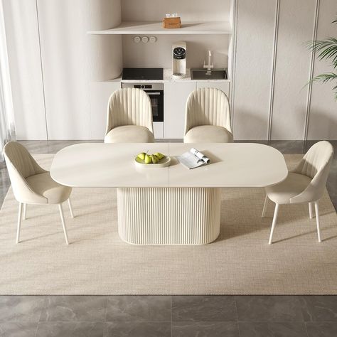 Amazon.com - Guyii 86.61" Oval Dining Table, Modern Kitchen Table for 8 People, Indoor Rectangular Dining Room Table for Kitchen, Bar, Living Room, Breakfast Nook, Cream White, Table Only - Tables Long Dinning Table, White Oval Dining Table, Kitchen Bar Living Room, Table For Kitchen, Rectangular Dining Room Table, White Kitchen Table, Coffee Table Inspiration, Modern Kitchen Tables, Bar Living Room