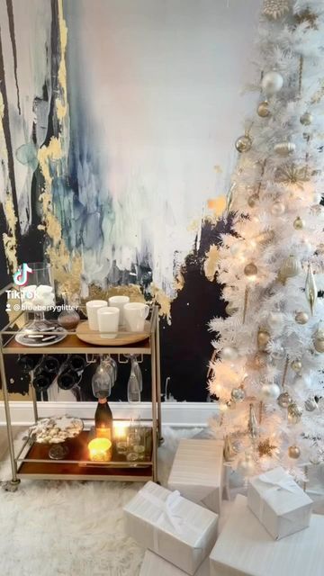 Vivian Ferne on Instagram: "“Speakeasy” wallpaper and a cocoa bar cart with cookies, and @ruffinowines Prosecco ❄️❄️❄️ Our wallpaper is available in peel & stick or prepasted wallpaper. #christmasdecor #decor #homedecor #christmastree #christmas #chocolate #hotchocolate #chandelier #sofa #barcart #salondecor #salondesign #office #homeoffice #livingroom #cocktail #homediy #closetorganization #midcenturymodern #farmhouse #modernfarmhouse #art #abstractart #interiordesign" Speakeasy Wallpaper, Hot Cocoa Bar Cart, Hot Cocoa Bar, Cocoa Bar, Christmas Chocolate, Salon Design, Salon Decor, Prepasted Wallpaper, Hot Cocoa