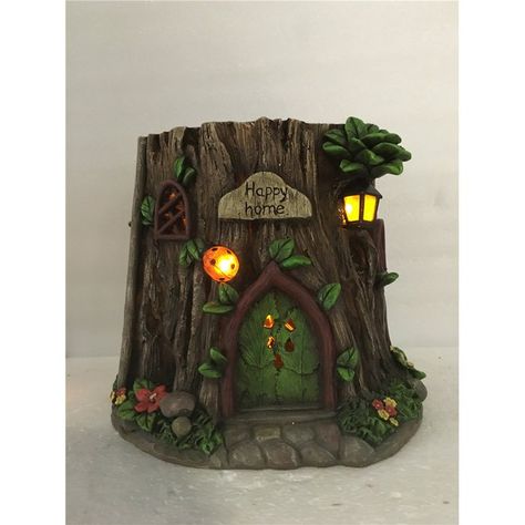 Tree Trunk House Fairy Garden Clay Tree House, Tree Trunk House, Solar Fairy House, Fairy Garden Ideas, Clay Fairy, Clay Fairy House, Garden Houses, Tanah Liat, Solar Led Lights