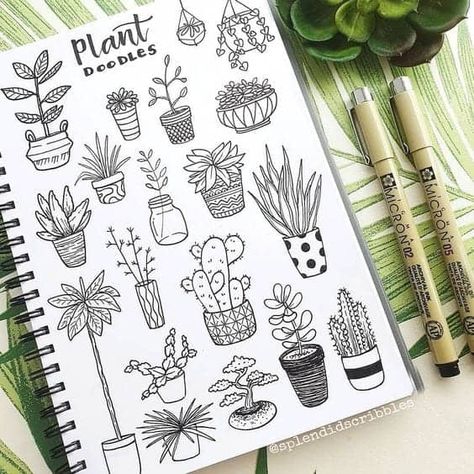 27 Easy Potted Plant Doodles To Bring New Life To Your Bullet Journal Drawing Ideas Easy For Teens, Plant Doodles, Plant Doodle, Doodles Art, Plant Journal, Doodle Art Drawing, Pencil Drawings Easy, Easy Doodle Art, Bullet Journal Art