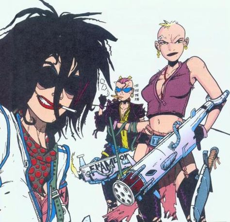 Tank Girl, Jet Girl, and Sub Girl Tank Girl Art, Tank Girl Comic, Frog Man, Junggi Kim, Jamie Hewlett Art, Jet Girl, Sequential Art, Jamie Hewlett, Cartoon Crossovers