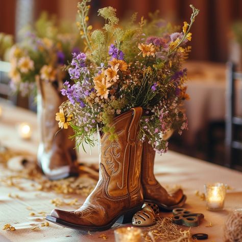 Ultimate Guide to Quinceañera Decorations and Themes Cowboy Boots With Flowers, Quinceañera Decorations, Boots With Flowers, Boot Vase, Gala Party, Vase With Flowers, Quinceanera Decorations, Quinceanera Ideas, Quinceanera Themes