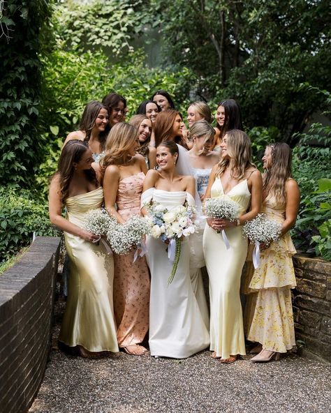 All Posts • Instagram Different Tone Bridesmaid Dresses, Natural Bridesmaid Dresses Color Schemes, Muted Pastel Bridesmaid Dresses, Cool Tone Bridesmaid Dresses, Bridesmaids Dresses Multiple Colors, Whimsical Wedding Bridesmaids Dresses, Mix And Match Bridesmaid Dresses Summer, Mixed Bridesmaids Dresses, Bridesmaid Dresses Garden Wedding