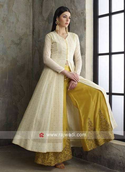 Indowestern Outfits With Plazo, Indowestern Kurta Women, Woman Western Outfits, Anarkali With Palazzo, Plazo Suit Design, Plazo Dress, Plazzo Dress, Indowestern Outfits, Plazo Suits