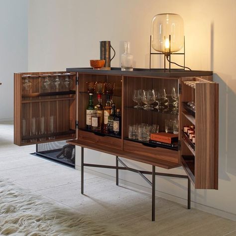 More Harri Bar Cabinet With LED Lighting | AmbienteDirect Apartment Furnishing, Modern Bar Cabinet, Modern Outdoor Table, Home Bar Setup, Coin Bar, Home Bar Cabinet, Bar Unit, Studio Interior Design, Mini Bars