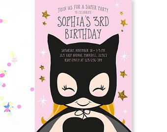 Super Hero Party Invitation, Super Hero Invitations for girls, Girls superhero party, Superhero invite, super hero invite digital Girls Superhero Party, Batgirl Party, Batman Party Decorations, Batman Girl, Super Hero Party, Girl Superhero Party, Superhero Invitations, Mermaid Stuff, Batman Birthday Party