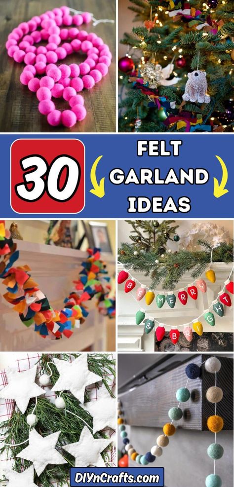 30 Felt Garland Ideas Spray Foam Christmas Garland, Toddler Felt Christmas Tree Diy, Felt Christmas Tree Garland, Felt Garland Diy Christmas, Felt Garland Ideas, Felt Holiday Garland, Easy Diy Christmas Garland Ideas, Christmas Felt Garland Diy, Felt Christmas Garland Diy