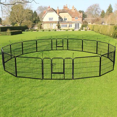 This dog pen is suitable for dogs, ducks, and rabbits. It is easy to set up with no tools required. It can be used indoor or outdoor. You can set it up in a rectangle, square or octagon shape. | Yaheetech 16 Panels Playpen Large Barrier Metal Dog Pen Metal in Black, Size 24.0 H x 165.0 W x 165.0 D in | Wayfair Wood Dog House, Dog Yard, Dog Pen, Pet Playpen, Dog Playpen, Animal Pen, Pet Crate, Dog Fence, Outdoor Dog