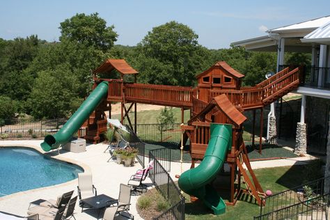 Backyard Fun Factory Most Awesome! | by Laura Jeffcoat Backyard Playset, Pool Slide, Wooden Swings, Dream Pools, Modern Backyard, Backyard Playground, Backyard Play, Backyard For Kids, Outdoor Playground