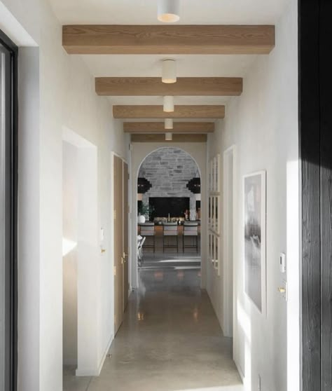 Red Barn House, Gray Floors, Organic Modern Kitchen, Golden Hour Light, Hallway Ceiling, Modern Mountain House, Wooden Beams Ceiling, Open Ceiling, Roof Beam