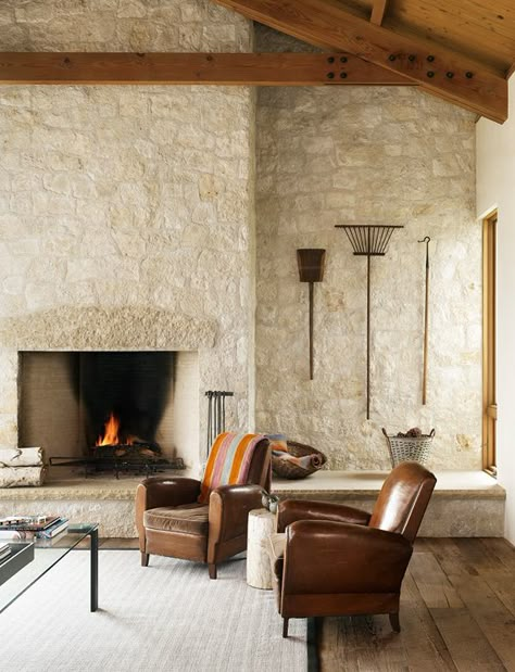 interiors, interior design, home decor, decorating ideas, living room inspiration, ranch, rustic Limestone Interior, Natural Stone Fireplaces, Hill Country Homes, Limestone Wall, Ranch Style Homes, Ranch Style Home, Stone Walls, Home Fireplace, Fireplace Ideas