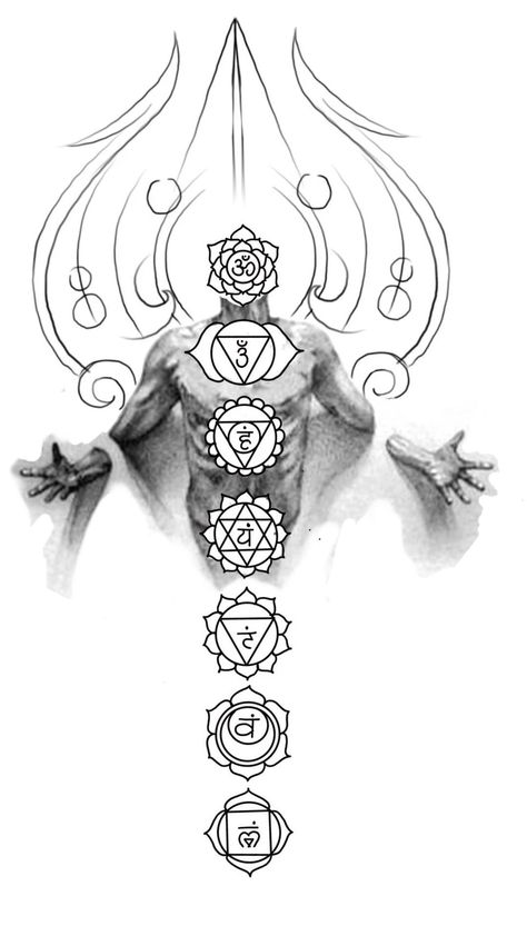 Shiva With Chakras, Mahadev Back Tattoo, Seven Chakras Tattoo Design, Shiva Tatoos Design, Seven Chakras Tattoo, Om Chakra Tattoo, Chakra Tattoo Design, Hindu Mythology Tattoo, Spiritual Tattoos For Men