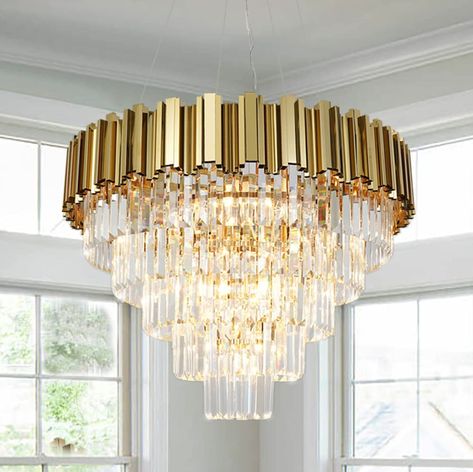 Modern Gold Luxury Crystal Chandelier 27.7'' Pendant Round Chandelier Ceiling Lighting Fixtures for Dining Living Room Foyer Kitchen Island Entryway Hallway Large - - Amazon.com Gold Chandeliers, Gold Luxury, Round Chandelier, Dining Living Room, Modern Chandelier, Crystal Chandelier, Chandeliers, Hallway, Light Fixtures