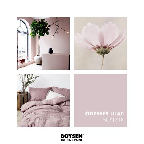 Featured Color: BOYSEN Color Palette BCP1218 Odyssey Lilac #boysenpaints #boysen Boysen Paint Colors Palette, Paint Pallete, Purple Paint Colors, Small Bedroom Inspiration, Field House, Shore House, Lake Shore, Paint Color Palettes, House Color