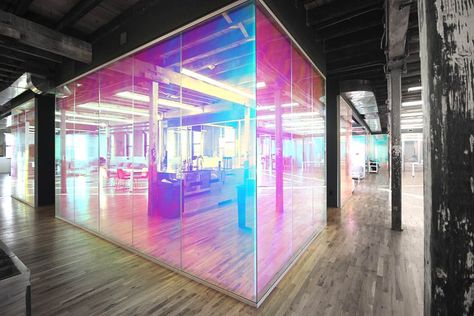 undefined Commercial And Office Architecture, Rainbow Window, Cool Office Space, Modern Office Space, Glass Office, Glass Walls, Cool Office, Colour Changing, Architecture Office