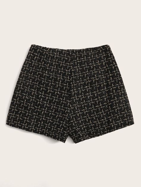 Button Side Tweed Shorts | SHEIN Chanel Shorts Outfit, Chanel Shorts, Button Shorts, Interview Outfits, Vintage Style Outfits Retro, Tweed Shorts, Women Shorts, Interview Outfit, Pretty Clothes