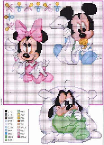 Gallery.ru / Фото #1 - disney - crocettina65 Disney Cross Stitch Patterns, Graph Crochet, Baby Mickey Mouse, Baby Minnie, Pola Kristik, Stitch Cartoon, Baby Mickey, Disney Cross Stitch, Baby Cross