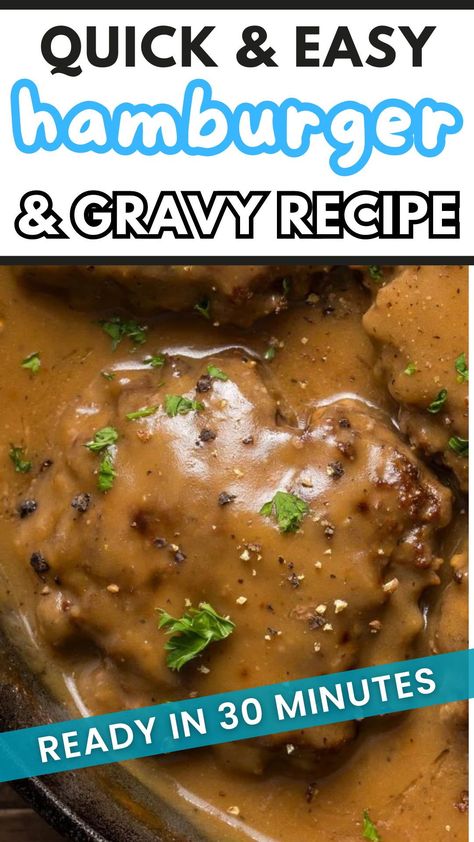 Imagine a hearty meal that's easy to make and absolutely delicious - the Easy Hamburger Steak with Brown Gravy. This recipe not only promises a satisfying flavorful meal but also ensures that dinner time is a breeze. Perfect for families who are looking to add a dash of excitement to their everyday meals. Easy Dinner Meals With Hamburger Meat, Brown Hamburger Gravy, Hamburger Steak With Brown Gravy Packet, Hamburger And Gravy Recipe Easy, Baked Hamburger Steak With Brown Gravy, Recipes For Hamburger Patties, Ground Beef And Brown Gravy Recipes, Easy Hamburger Steak With Brown Gravy, Meals To Make With Hamburger Meat