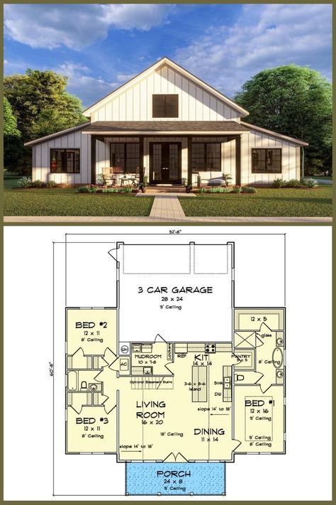 Barndominium Farmhouse, Porch Floor Plan, Classic House Plans, Porch Floor, Barn Style House Plans, Rustic Home Design, Barn Style House, House Blueprints, Barn House Plans