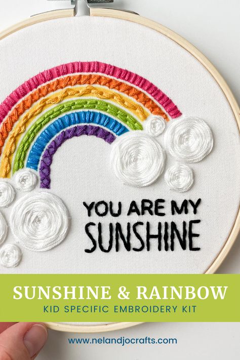 Embroidery Patterns Rainbow, Embroidery You Are My Sunshine, Rainbow Embroidery Pattern Free, Sunshine Embroidery Design, Rainbow Hand Embroidery, You Are My Sunshine Embroidery, Kids Embroidery Ideas, Lary Bird, Hand Embroidery Designs Free