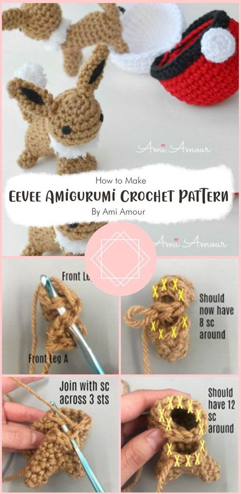 Cute Eevee, Pokemon Necklace, Pokemon Crochet Pattern, Easy Amigurumi, Crochet Pokemon, Pokemon Pattern, Pattern Ideas, All Pokemon, Diy Crochet Projects