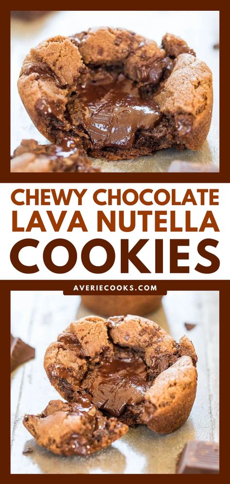 Easy Dessert Idea, Lava Cookies, Cookies Stuffed, Averie Cooks, White Chocolate Chip Cookies, Nutella Cookies, Chocolate Lava, Chocolate Lava Cake, Lava Cake