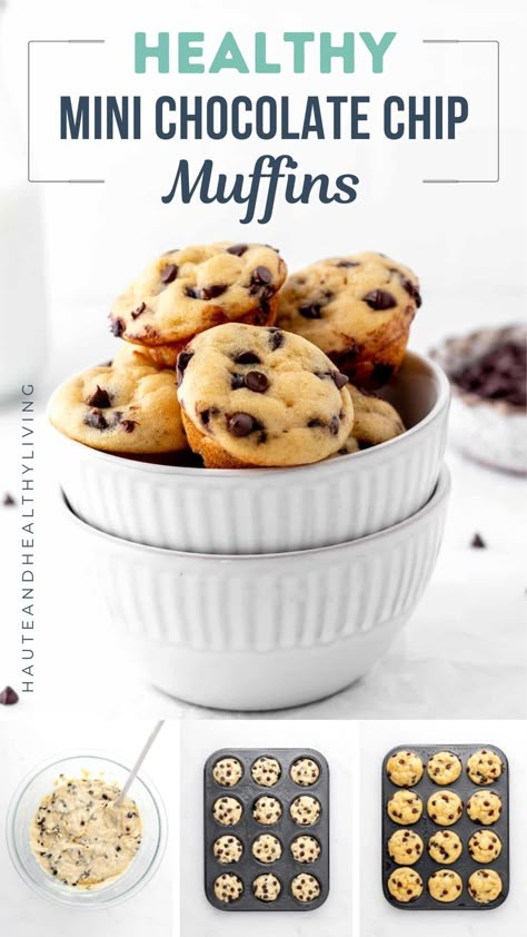 These healthy mini chocolate chip muffins are perfect for a midday snack or breakfast. Delicious and easy to make! Chocolate Chip Muffins No Milk, Muffins Without Milk, Premade Snacks, Kid Muffins, Cold Lunch Recipes, Healthy Chocolate Chip Muffins, Healthy Lunch Ideas For Kids, Healthy Breakfast Ideas For Kids, Oatmeal Ideas