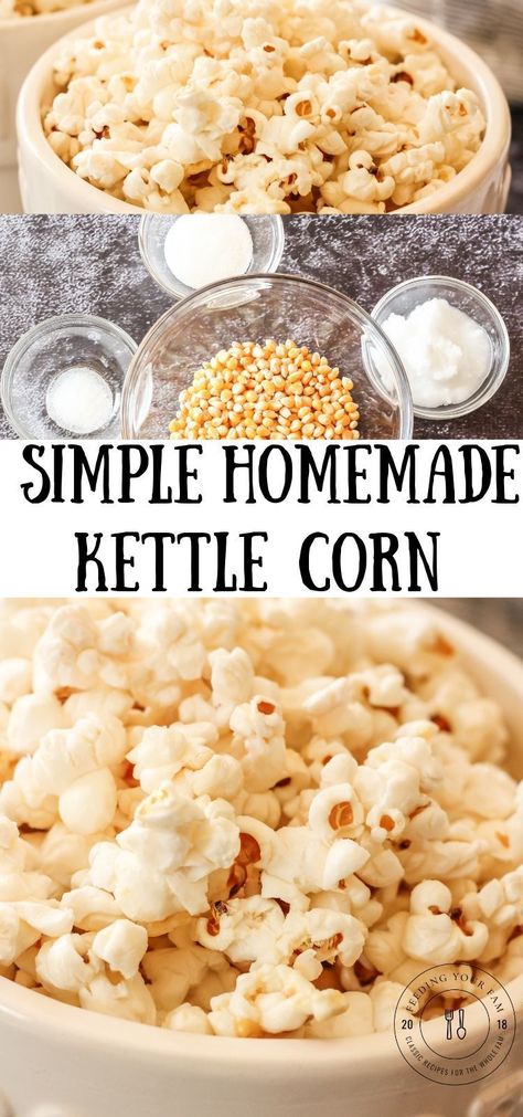 Homemade Kettle Corn, Kettle Corn Recipe, Easy Homemade Snacks, Stove Top Kettle, Popcorn Recipes Easy, Homestead Recipes, Sweet Popcorn, Homemade Popcorn, Scratch Recipes