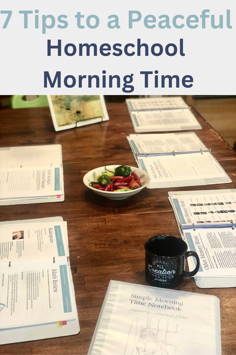 Morning Time is the time in our day when we gather together to study the subjects that are best studied in a group. It has been a wonderful way to simplify our homeschool. It doesn’t, however, always run smoothly though! Start your homeschool on the right foot with these 7 tips to a peaceful homeschool Morning Time! #ourlifehomeschooling #homeschoolmorningtime #morningtime #morningbasket #homeschool #homeschooling Morning Work Homeschool, Morning Time Homeschool, 6th Grade Homeschool Curriculum, Morning Menu Homeschool, Right Start Math, Homeschool Morning Routine, Morning Basket Homeschool, Homeschooling Toddlers, Home School Tips