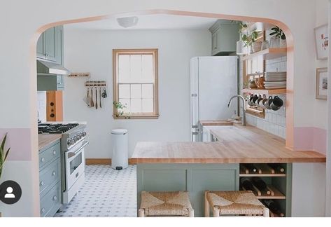 West Elm Dining Chairs, Ikea Spice Rack, Pastel Kitchen, Built In Pantry, Narrow Shelves, Ikea Bed, Kitchen Floor Tile, Virtual Design, Wall Spaces