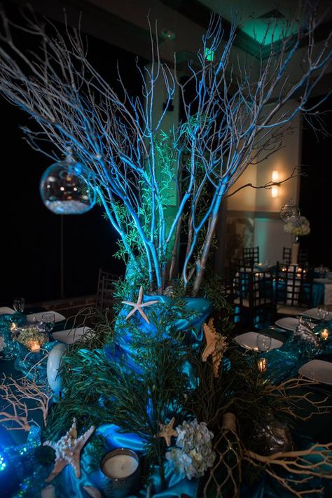 Elegant Under The Sea Theme, Aquarium Prom, Deep Sea Wedding, Under The Sea Table Centerpieces, Under The Sea Gala, Under The Sea Prom Theme, Under The Sea Centerpiece Ideas, Atl Streetwear, Under The Sea Wedding Theme