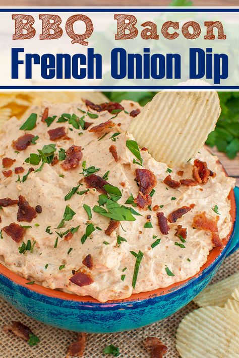 Bacon Dips, Bbq Dips, Bbq Dip, Gameday Snacks, Bacon Appetizer, Dip Appetizers, Homemade French Onion Dip, Appetizer Easy, Bacon Snacks