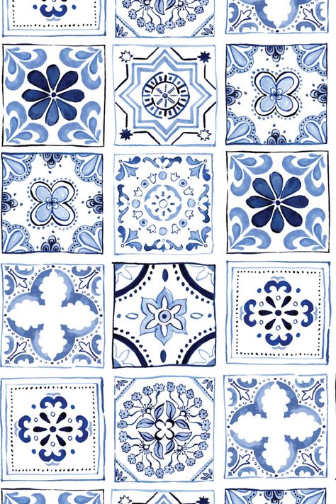 Spanish tile art, spanish tile backdrop, watercolor pattern design, watercolor pattern, blue and white, blue and white aesthetic, surface pattern design trends, surface pattern designer, surface pattern design trends 2022, surface pattern design textiles, pattern design, repeat pattern design, pattern designer, home decor trends, home decord trends 2023 Surface Pattern Design Trends 2022, Blue And White Aesthetic, Blue Pottery Designs, Italian Tiles Pattern, Design Trends 2022, Pattern Design Ideas, Watercolor Pattern Design, Spanish Pattern, Italian Pattern