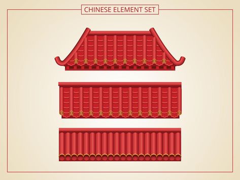 Chinese red roof set Chinese Roof Design, Architecture Japanese, Chinese Bar, Japanese Roof, Chinese Roof, Chinese Tea House, Chinese Buildings, House Outline, Chinese Door