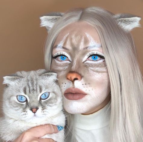 Birthday Kitten, Blue Contact Lenses, Bunny Makeup, Female Werewolves, Shadow Book, Blue Cosplay, Supervised Learning, Animal Makeup, Halloween Contact Lenses