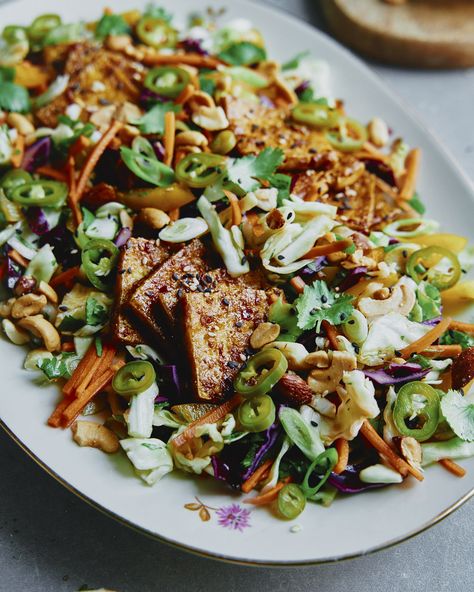 Tofu Spinach Salad, Crunch Cabbage Salad, Whole Foods Cabbage Crunch Salad, Tofu For Salad Recipes, Asian Tofu Salad, Tofu Salad Recipes Healthy, Salads With Tofu, Curried Tofu Salad, Tofu And Cabbage Recipes