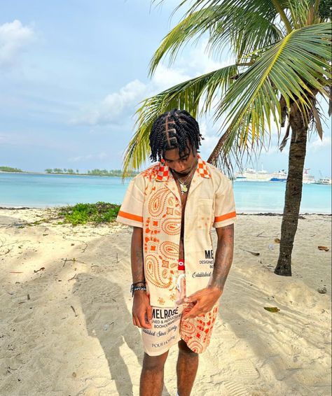 Mens Vacay Outfits, Mens Carribean Outfits, Carribean Outfits Men, Men Vacation Outfits Beach Black Men, Cruise Outfits Men Caribbean, Carribean Vacation Outfits Men, Tropical Fits Men, Black Man Beach Outfit, Black Guy Vacation Outfits