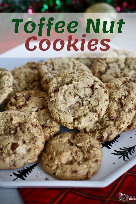 Toffee Nut Cookies, Pecan Toffee Cookies, Toffee Cookie Recipe, Nut Dessert, Refrigerated Cookie Dough, Holiday Baking List, Nut Cookies, Toffee Nut, Toffee Cookies