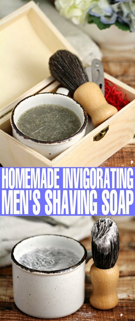 Every morning is a good morning with this Homemade Invigorating Men's Shaving Soap! The bright citrus scent is the perfect way to start the day, and it makes for a great Father's day or Christmas gift for any man in your life. Shave Soap Recipe, Diy Christmas Gifts For Men, Mens Shaving Cream, Diy Soap Bars, Mens Soap, Melt And Pour, Baking Soda Shampoo, Diy For Men, Homemade Soap Recipes