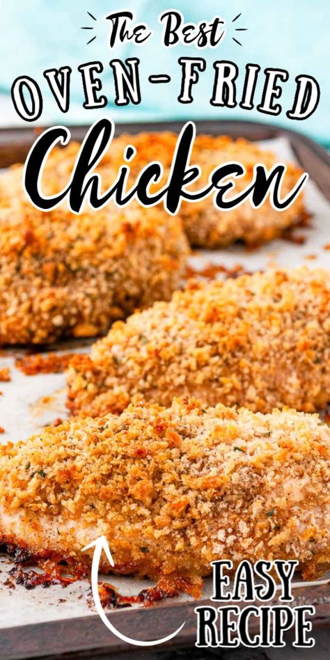 Oven Fried Chicken Breast, Baked Fried Chicken Breast, Baked Breaded Chicken Breast, Chicken Breast Oven Recipes, Fried Chicken Breast Recipe, Oven Fried Chicken Recipes, Chicken Breast Oven, Baked Fried Chicken, Chicken Boneless Breast Recipes