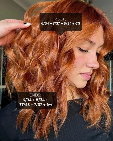 Wella Professionals on Instagram: "W-O-W 😍 Wella Ambassador @jadieprofessionals got us drooling over her spicy #GingerHair masterpiece 🌶️ #ApricotCopperHair #RedHair   #Hairstylists, are you in love? 🤩 Drop a comment & don't forget to save this #WellaColor formula for your clients 👀 #KolestonPerfect" Wella Copper Hair Color Formula, Wella Color Formulas, Wella Copper Formula, Copper Hair Color Formula, Copper Formula, Red Hair Formulas, Burnt Orange Hair Color, Highlights Tutorial, Wella Formulas