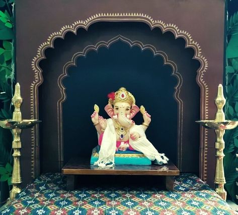 #paperdecoration #ganapati #decoration Ganpati Decoration Temple Theme, Ganapati Decoration Theme, Gauri Ganpati Decoration Ideas, Unique Ganpati Decoration, Ganesha Decoration Ideas, Ganapati Decoration Ideas, Ganpati Decoration Theme Ideas, Ganesh Decoration Ideas, Bappa Decoration