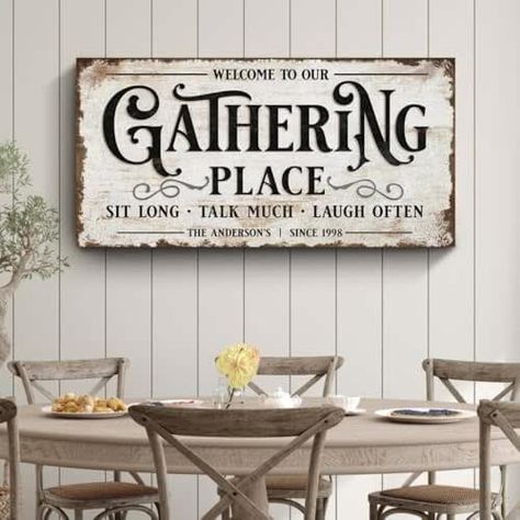 Tailored Canvases: Gathering Place Sign - Large Gather Wall Decor, Personalized Home Decor for Dining Rooms, Rustic and Stylish Wall Art for Kitchens and Living Rooms, Perfect for Room Decor Style Farmhouse Dining Wall Decor, Small Dining Room Wall Decor Ideas, Kitchen Decor Wall Art Creative, Dining Room Quotes, Dining Wall Decor, Engraving Projects, Kitchen Quotes, Dinning Room Design, Kitchen Decor Wall Art